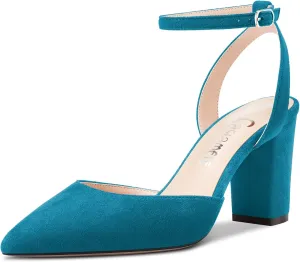 Castamere Women Chunky Block High Heel Pointed Toe Pumps Ankle Strap Slingback Buckle Wedding Party Sexy Dress Shoes