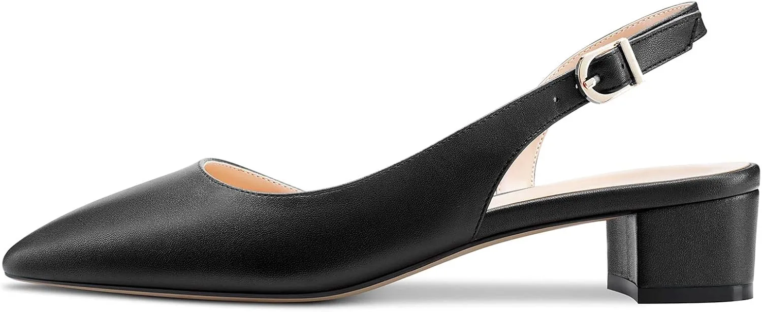 Castamere Women Chunky Block Low Kitten Heel Pointed Toe Slingback Pumps Classic Cute Party Office 1.4 Inches Heels