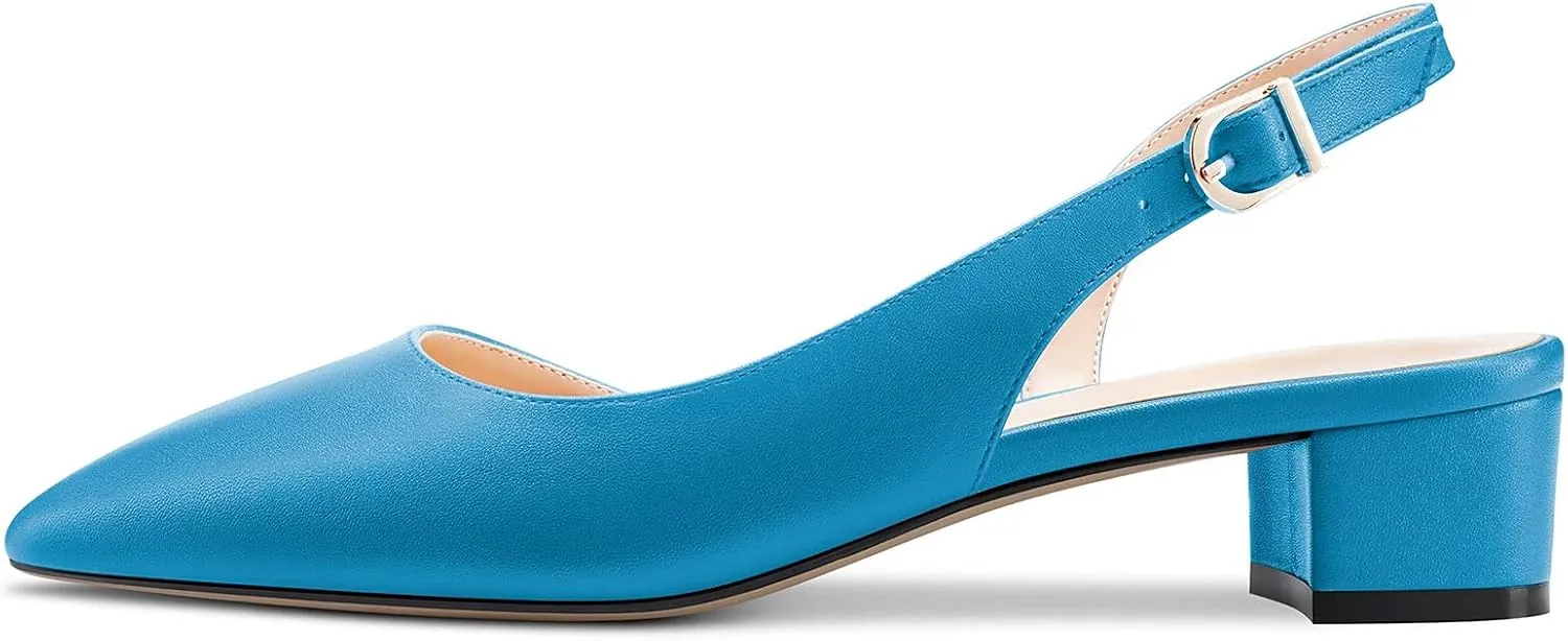 Castamere Women Chunky Block Low Kitten Heel Pointed Toe Slingback Pumps Classic Cute Party Office 1.4 Inches Heels