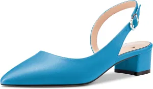 Castamere Women Chunky Block Low Kitten Heel Pointed Toe Slingback Pumps Classic Cute Party Office 1.4 Inches Heels