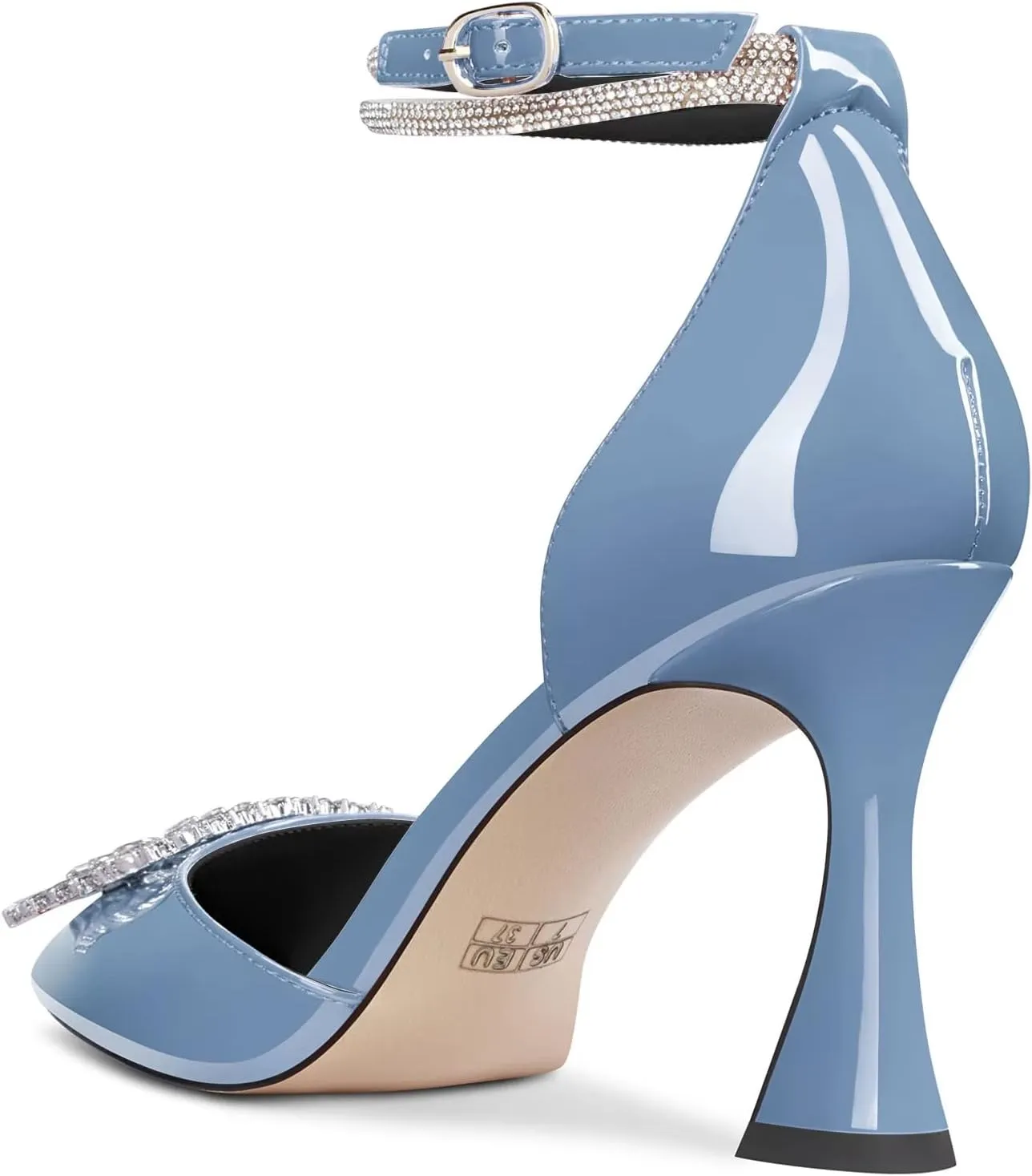 Castamere Women High Chunky Block Heel Ankle Strap Diamond Crystal Pointed Toe Pumps 3.3 Inches Heels