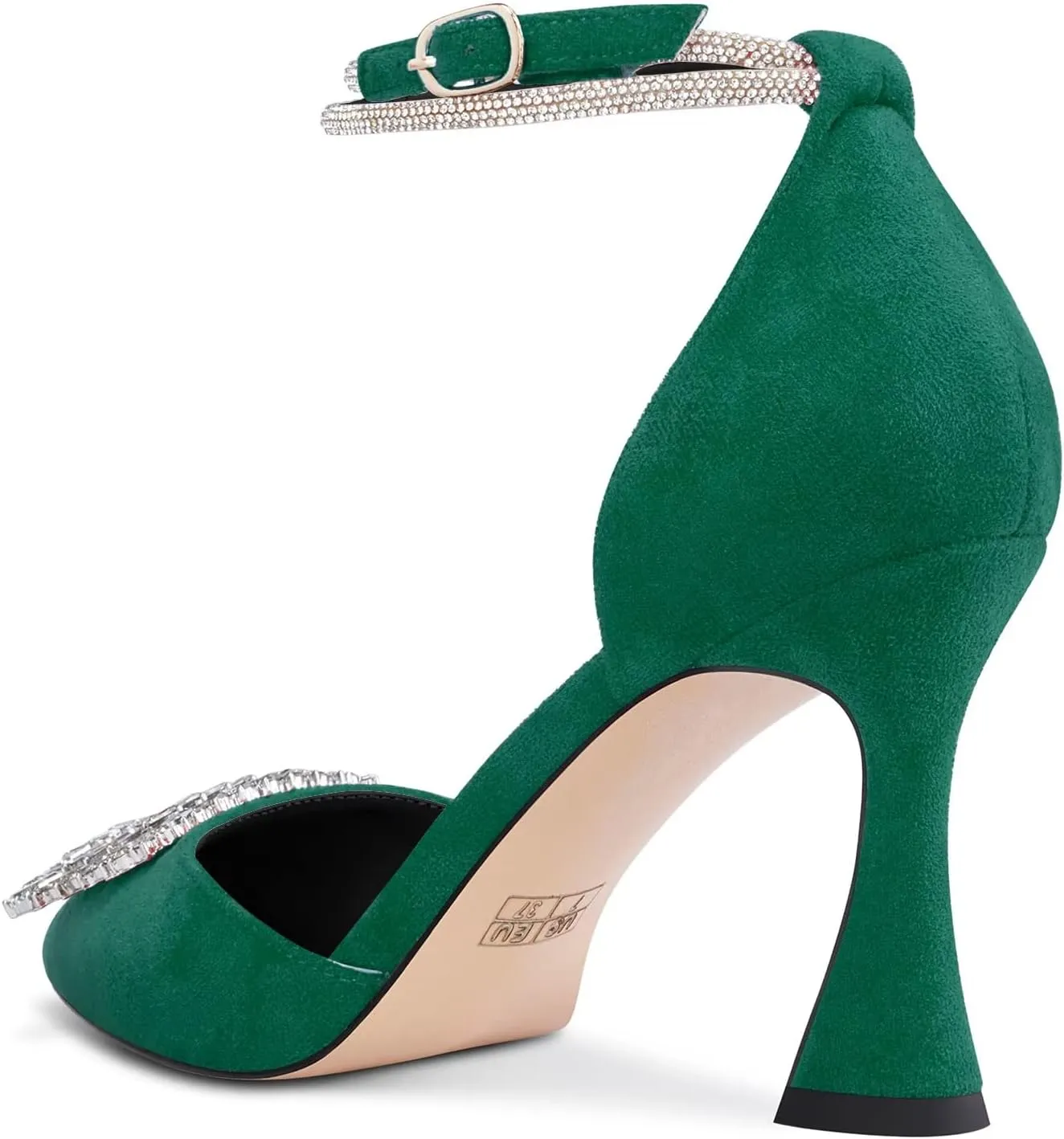 Castamere Women High Chunky Block Heel Diamond Crystal Ankle Strap Pointed Toe Pumps Cute 3.3 Inches Heels