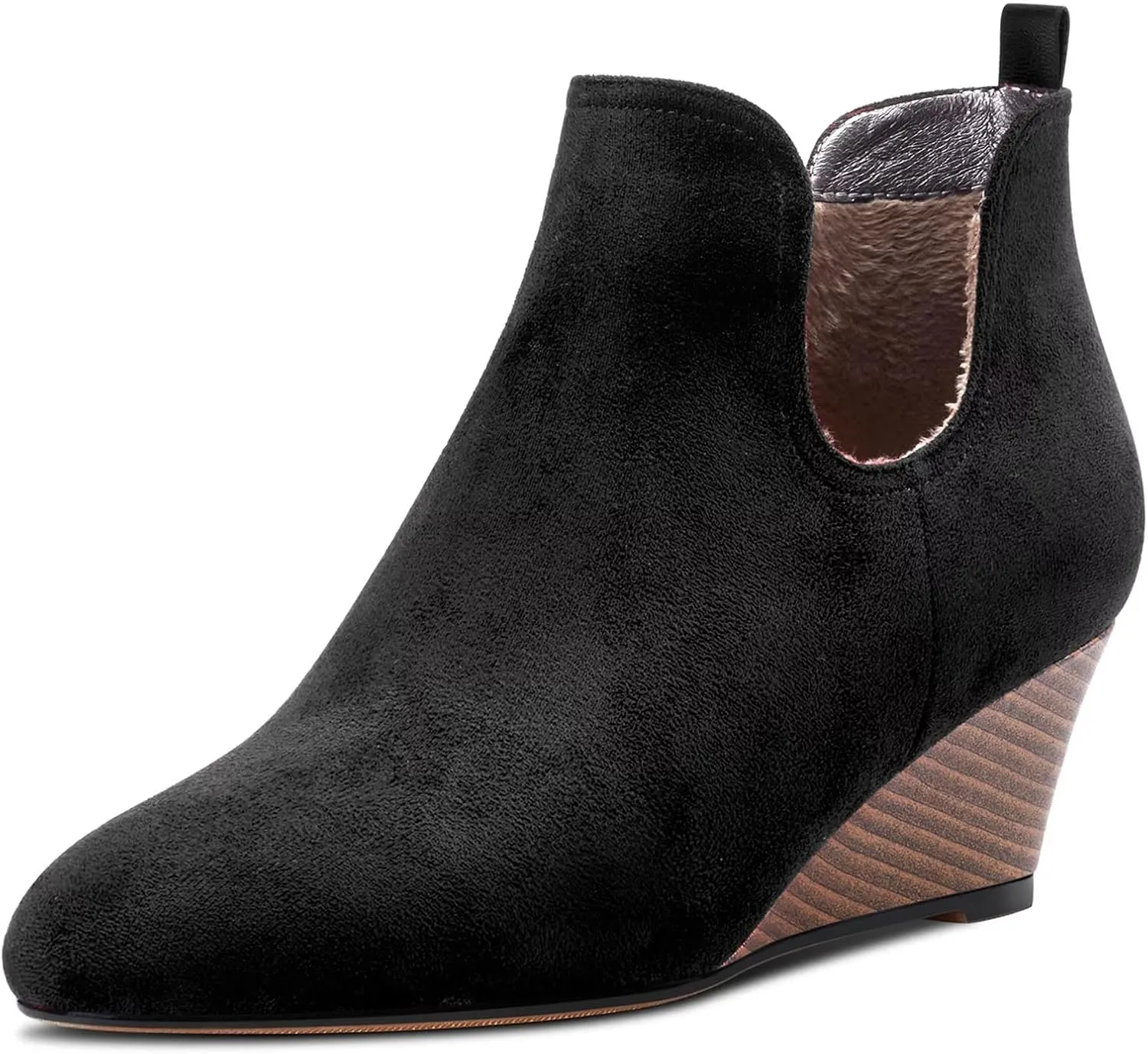 Castamere Women Wedge Low Heel Close Round Toe Ankle Boots Short Bootie Two-Piece Slip-on 2.0 Inches Heels Classic Shoes