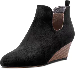 Castamere Women Wedge Low Heel Close Round Toe Ankle Boots Short Bootie Two-Piece Slip-on 2.0 Inches Heels Classic Shoes