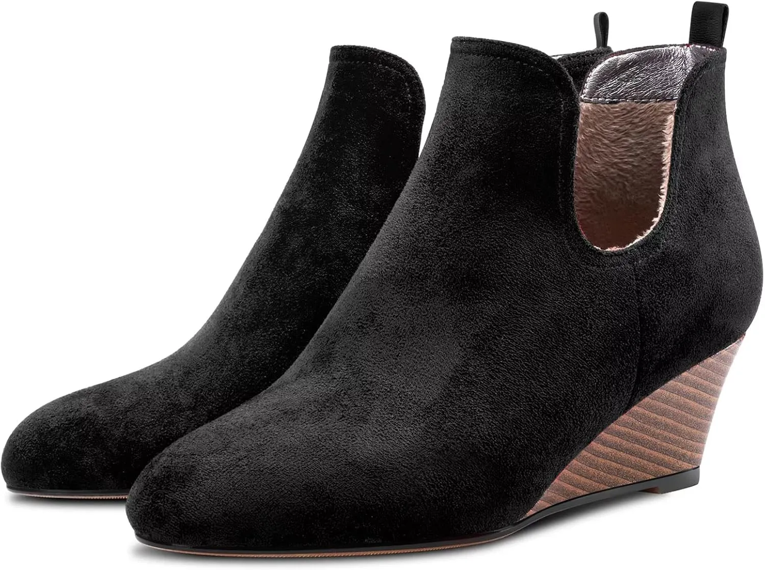Castamere Women Wedge Low Heel Close Round Toe Ankle Boots Short Bootie Two-Piece Slip-on 2.0 Inches Heels Classic Shoes