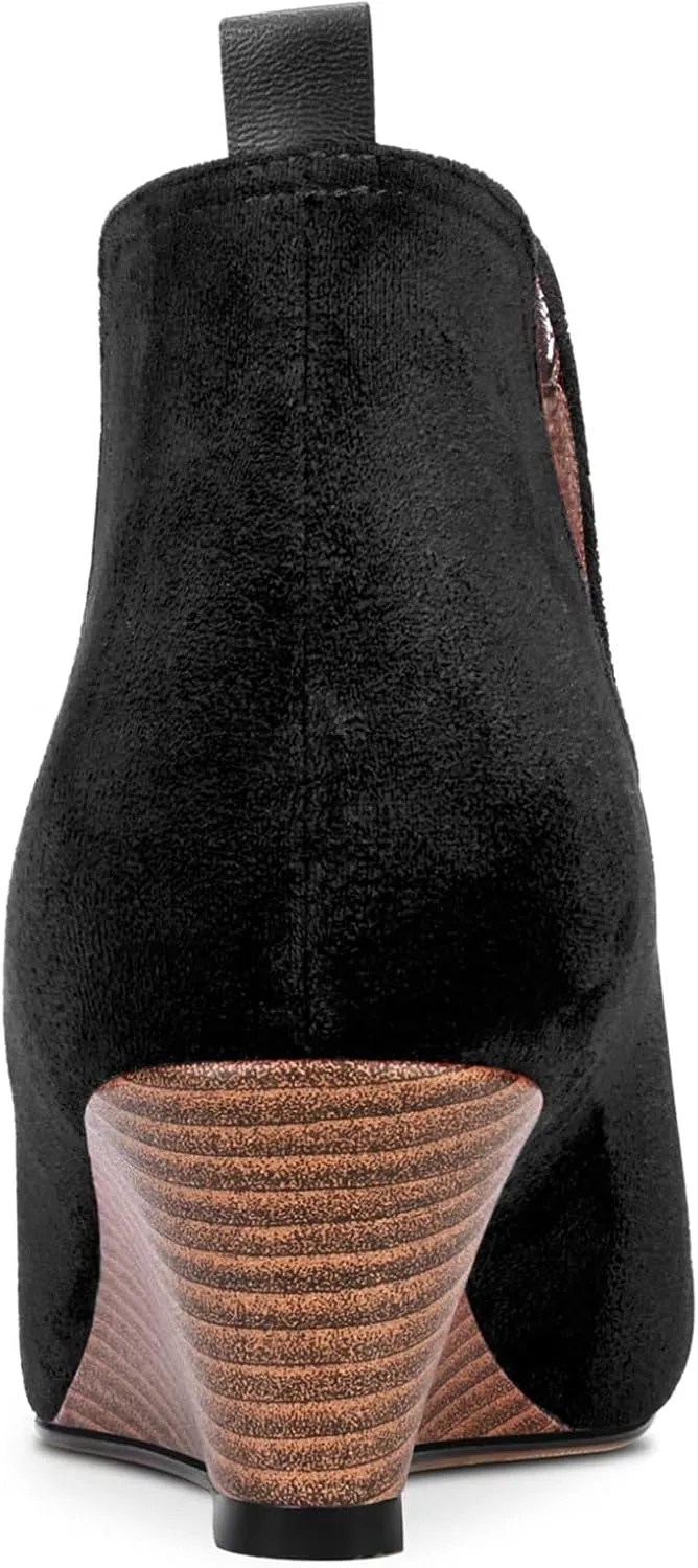Castamere Women Wedge Low Heel Close Round Toe Ankle Boots Short Bootie Two-Piece Slip-on 2.0 Inches Heels Classic Shoes