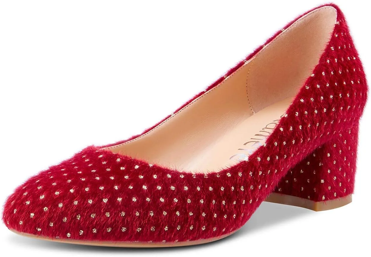 Castamere Womens Chunky Block Heels Round-Toe Slip-on Mid-Heel Basic Pumps 5CM Heels