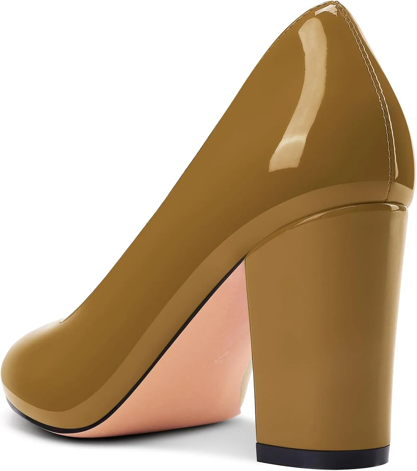 Castamere Womens High Chunky Block Heel Round Toe Pumps Slip-on Prom Dress Patent Leather 3.2 Inches Heels