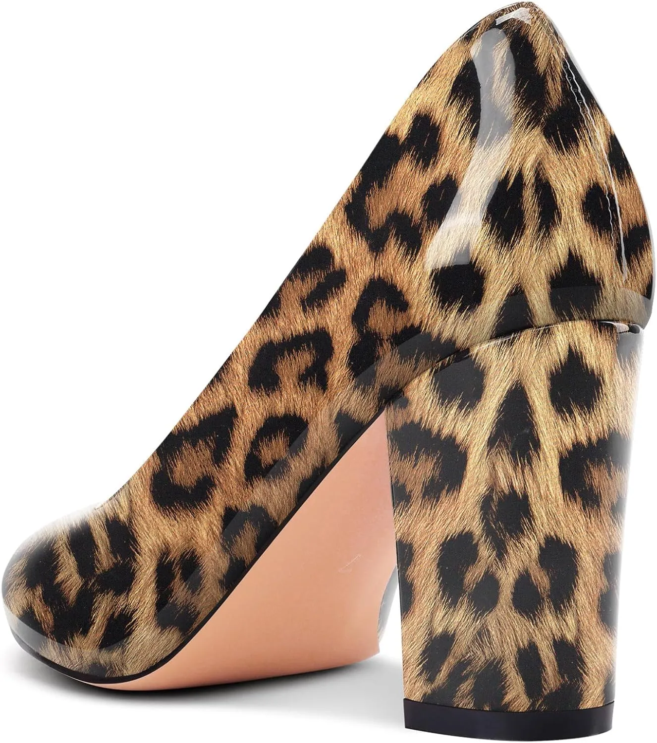 Castamere Womens High Chunky Block Heel Round Toe Pumps Slip-on Prom Dress Patent Leather 3.2 Inches Heels
