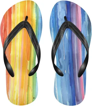CEBUGI Unisex Flip Flop -Flat Sandal -NonSlip Couple Slippers -Natural Rubber Foam Soles Ultimate Comfort and Durability for Indoor Outdoor|Watercolor Rainbow Stripes