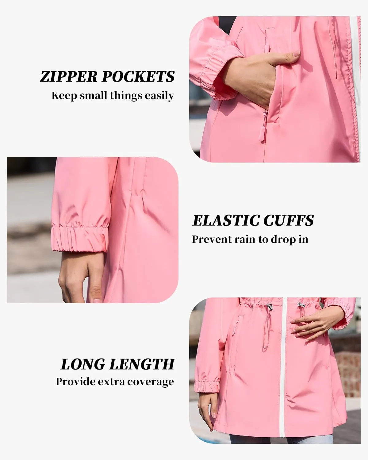 Century Star Womens Rain Jacket with Hood Packable Lightweight Raincoats for Women Waterproof Long Rain Coat Windbreaker