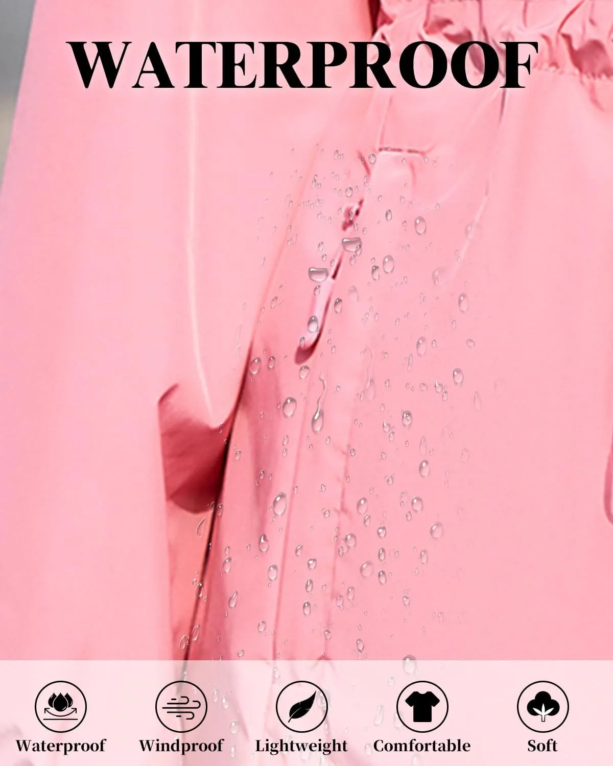 Century Star Womens Rain Jacket with Hood Packable Lightweight Raincoats for Women Waterproof Long Rain Coat Windbreaker