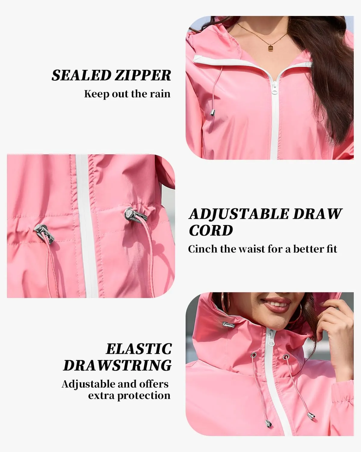 Century Star Womens Rain Jacket with Hood Packable Lightweight Raincoats for Women Waterproof Long Rain Coat Windbreaker