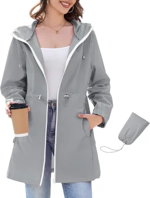 Century Star Womens Rain Jacket with Hood Packable Lightweight Raincoats for Women Waterproof Long Rain Coat Windbreaker