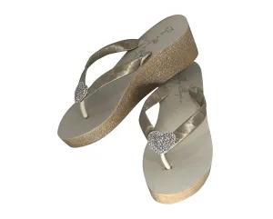 Champagne & Rhinestone Glitter Wedge Heel Flip Flops, Wedding or Formals, Ladies