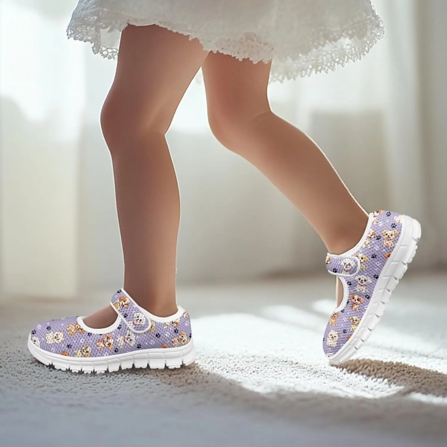chaqlin Dog Girls Dress Shoes Mary Jane Running Athletic Shoes Lightweight Barefoot Flat Breathable Mesh for Outdoor Indoor