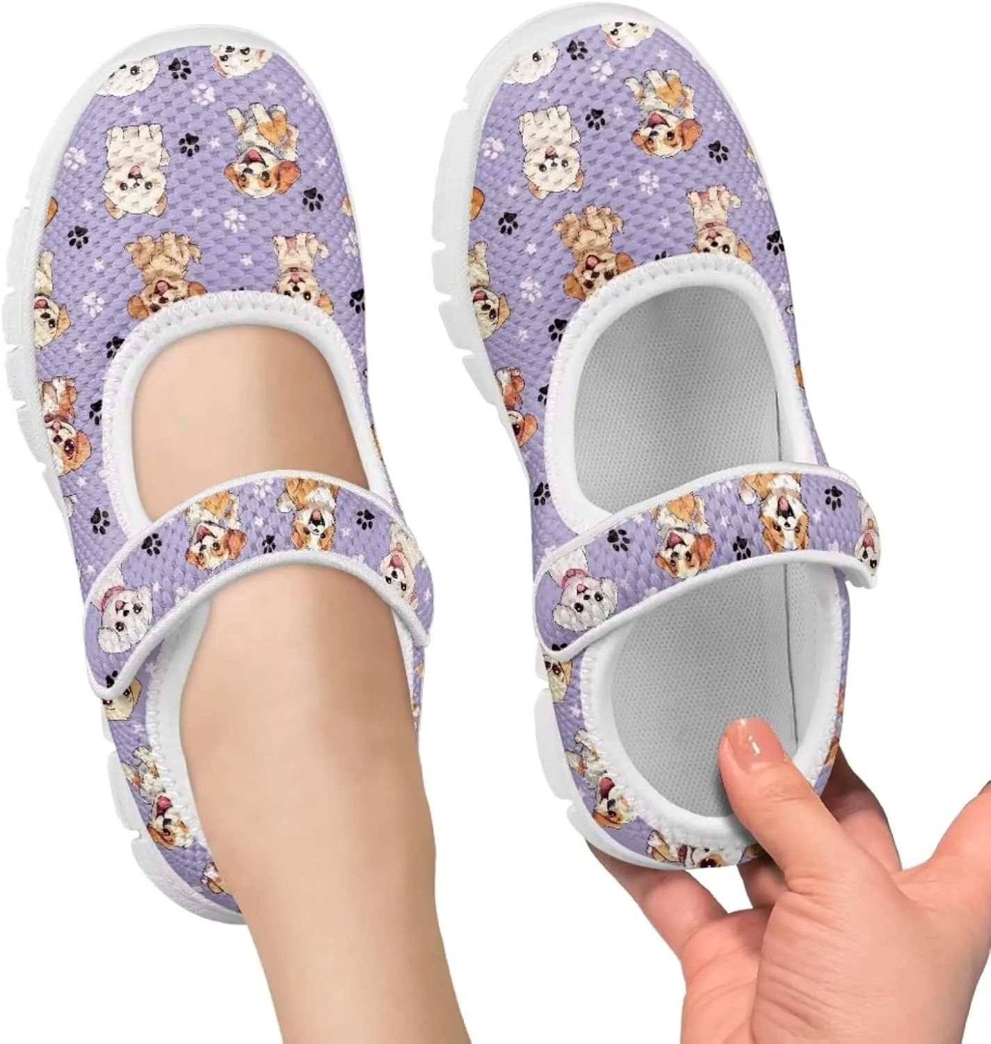chaqlin Dog Girls Dress Shoes Mary Jane Running Athletic Shoes Lightweight Barefoot Flat Breathable Mesh for Outdoor Indoor