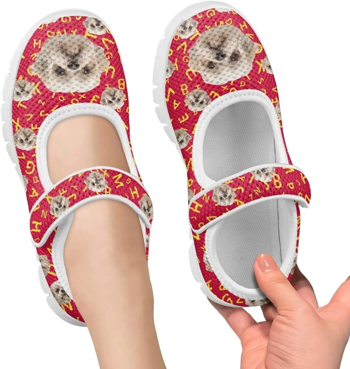 chaqlin Dog Girls Dress Shoes Mary Jane Running Athletic Shoes Lightweight Barefoot Flat Breathable Mesh for Outdoor Indoor