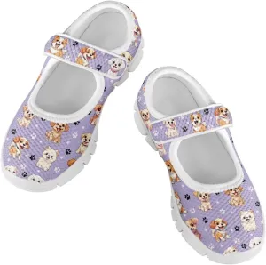 chaqlin Dog Girls Dress Shoes Mary Jane Running Athletic Shoes Lightweight Barefoot Flat Breathable Mesh for Outdoor Indoor