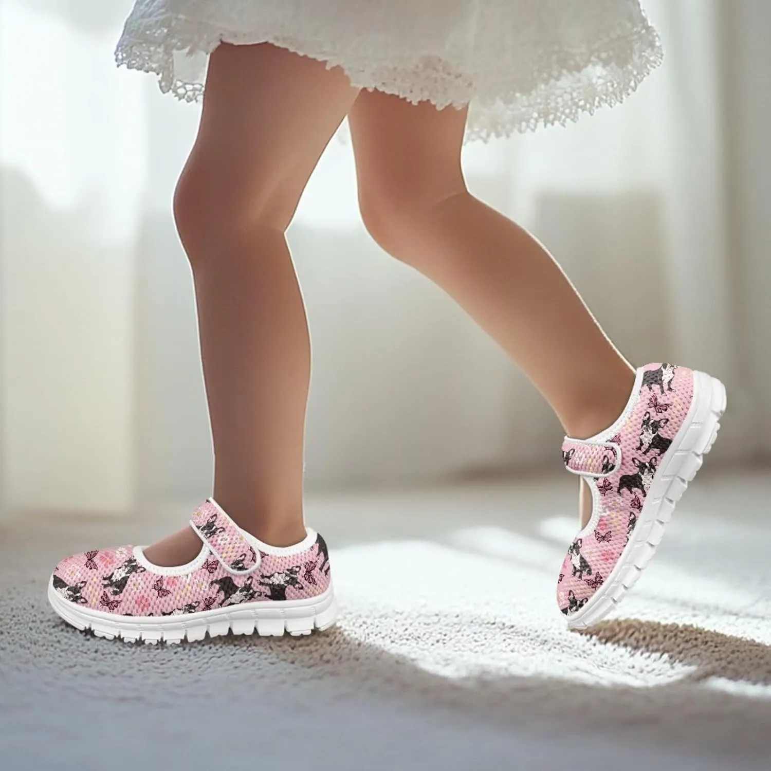 chaqlin Dog Girls Dress Shoes Mary Jane Running Athletic Shoes Lightweight Barefoot Flat Breathable Mesh for Outdoor Indoor