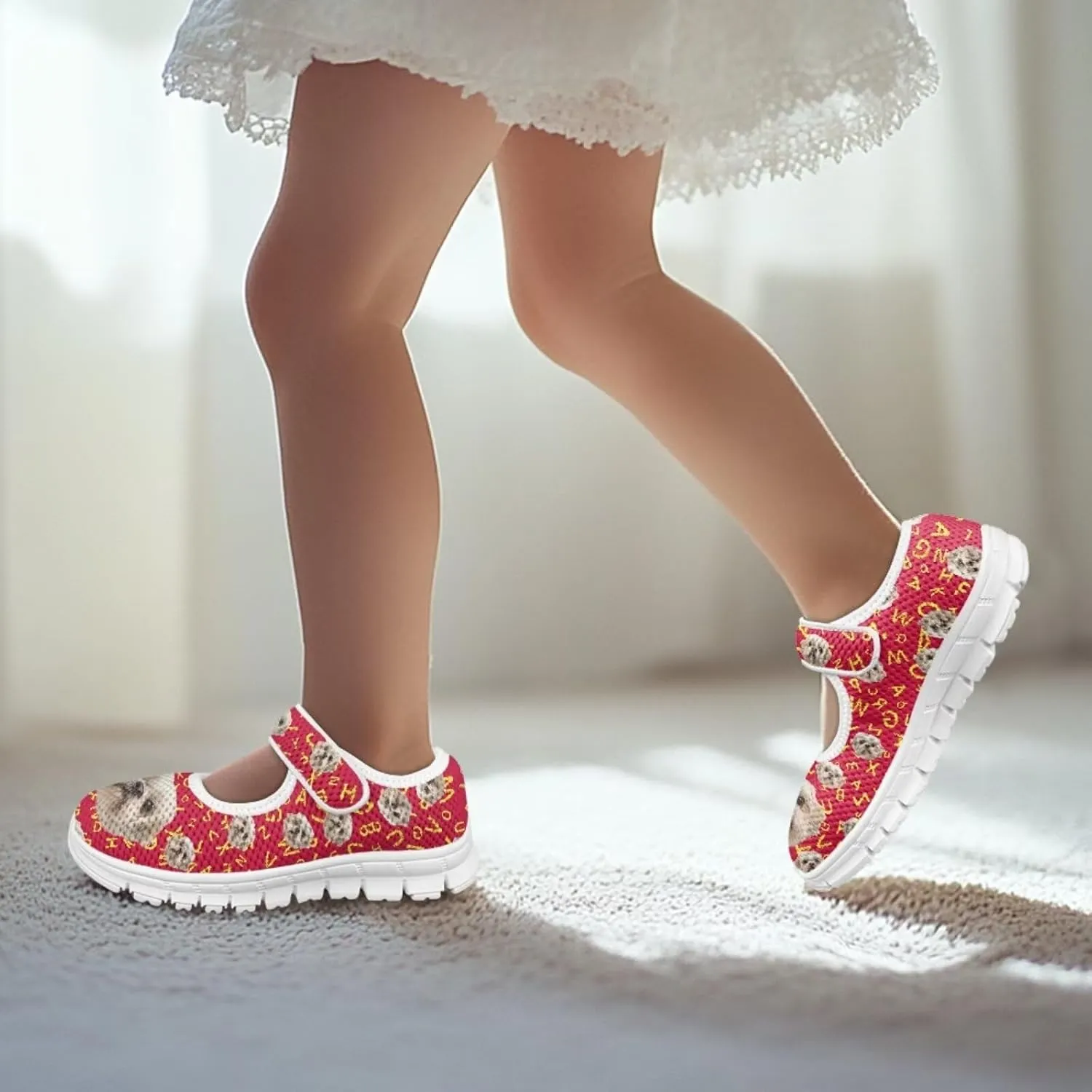 chaqlin Dog Girls Dress Shoes Mary Jane Running Athletic Shoes Lightweight Barefoot Flat Breathable Mesh for Outdoor Indoor