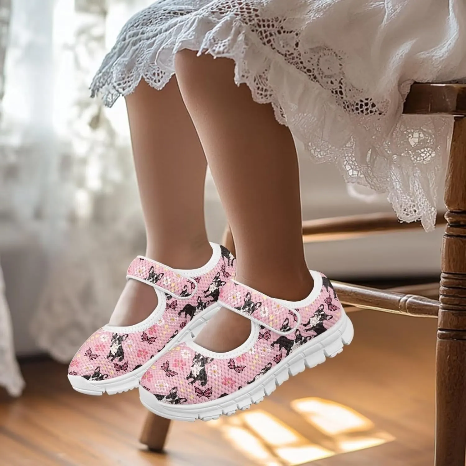 chaqlin Dog Girls Dress Shoes Mary Jane Running Athletic Shoes Lightweight Barefoot Flat Breathable Mesh for Outdoor Indoor