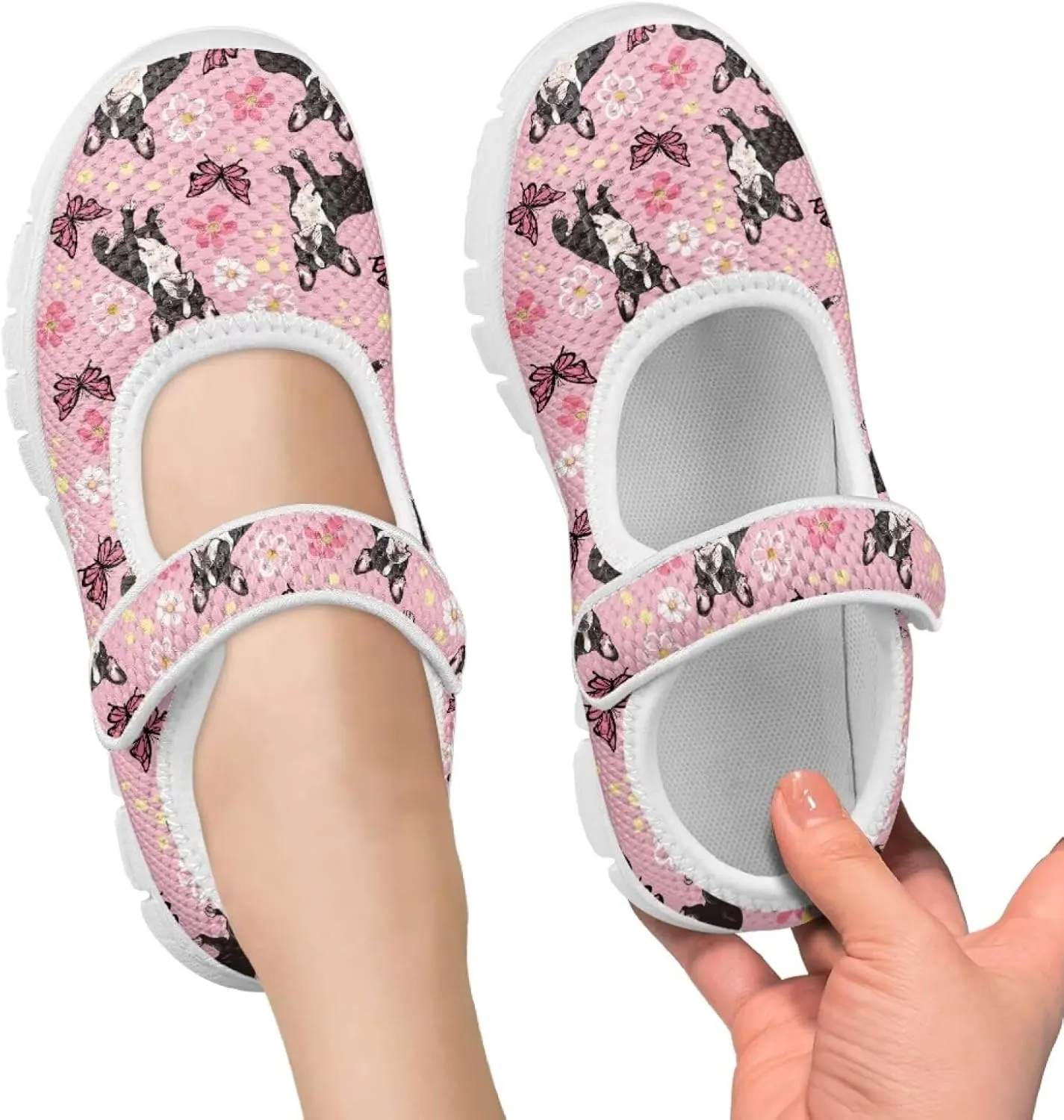 chaqlin Dog Girls Dress Shoes Mary Jane Running Athletic Shoes Lightweight Barefoot Flat Breathable Mesh for Outdoor Indoor