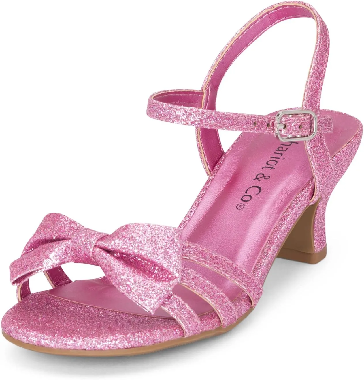 Chariot & Co - Time-IIS - Girls/Kids/Childrens Open Toe Bow Ankle Sling Back Glitter 2" Kitten Block Heel Sandal Pumps