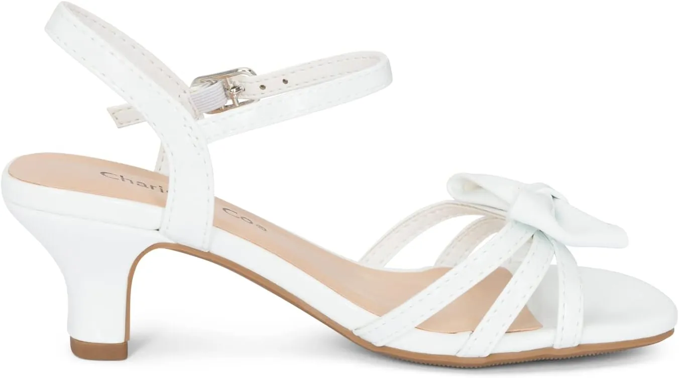 Chariot & Co - Time-IIS - Girls/Kids/Childrens Open Toe Bow Ankle Sling Back Glitter 2" Kitten Block Heel Sandal Pumps