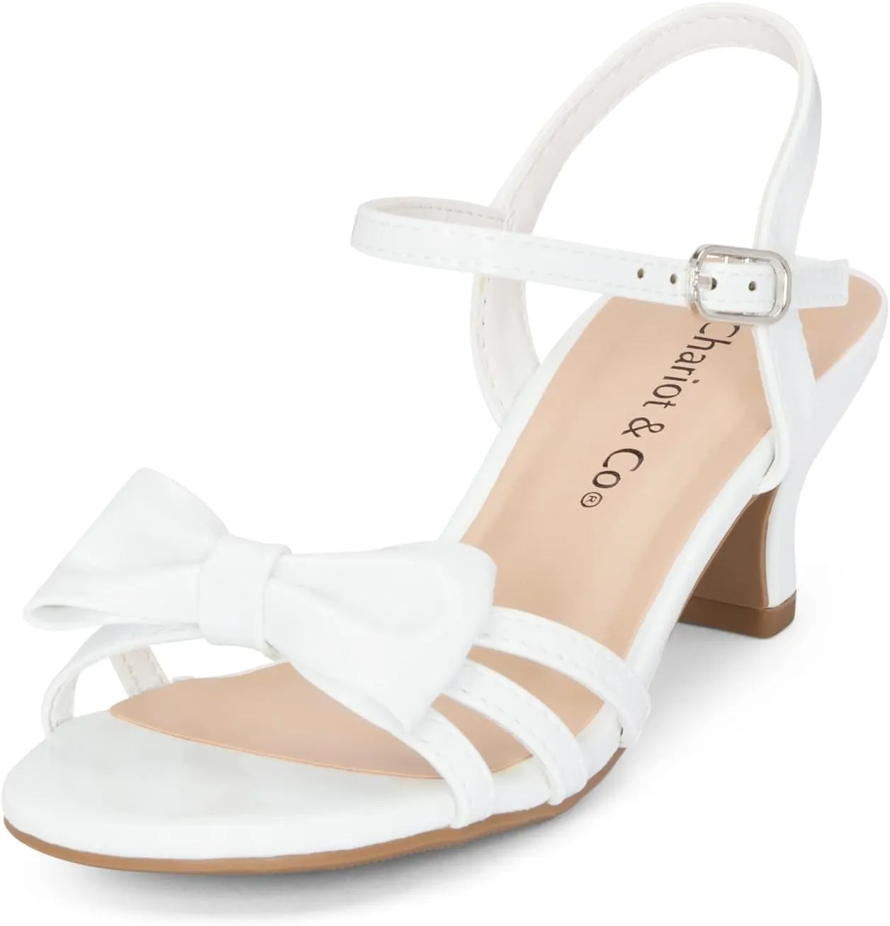 Chariot & Co - Time-IIS - Girls/Kids/Childrens Open Toe Bow Ankle Sling Back Glitter 2" Kitten Block Heel Sandal Pumps