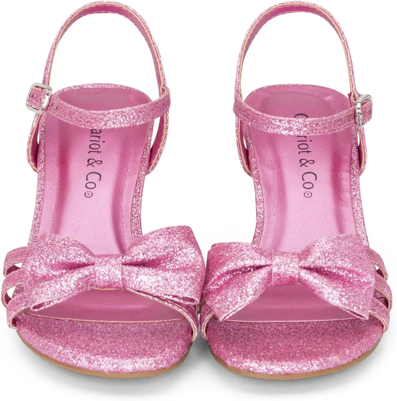 Chariot & Co - Time-IIS - Girls/Kids/Childrens Open Toe Bow Ankle Sling Back Glitter 2" Kitten Block Heel Sandal Pumps