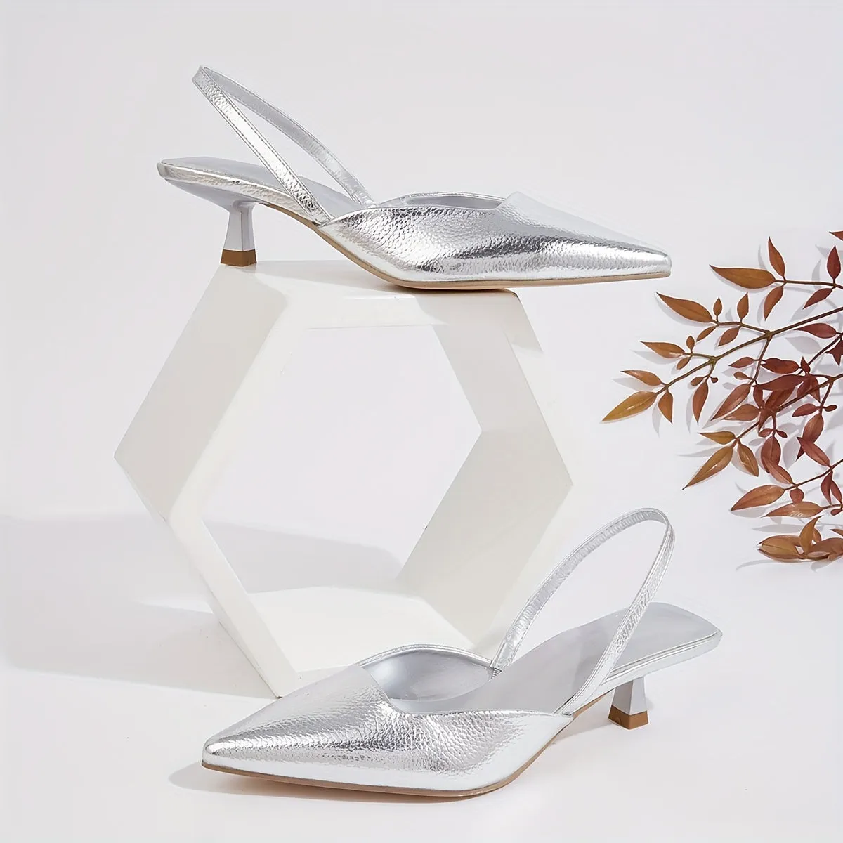 Chic Women's All-Season Slingback Kitten Heels | Lightweight Stiletto with Elegant Pointed Toe