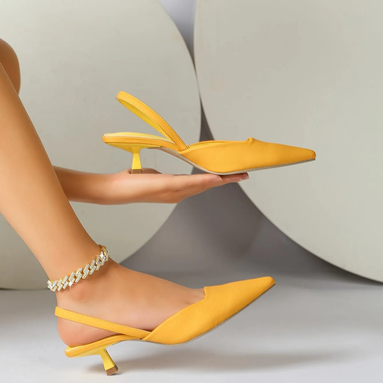 Chic Women's All-Season Slingback Kitten Heels | Lightweight Stiletto with Elegant Pointed Toe