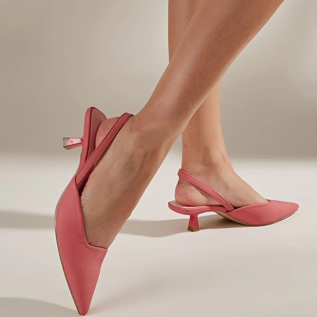 Chic Women's All-Season Slingback Kitten Heels | Lightweight Stiletto with Elegant Pointed Toe