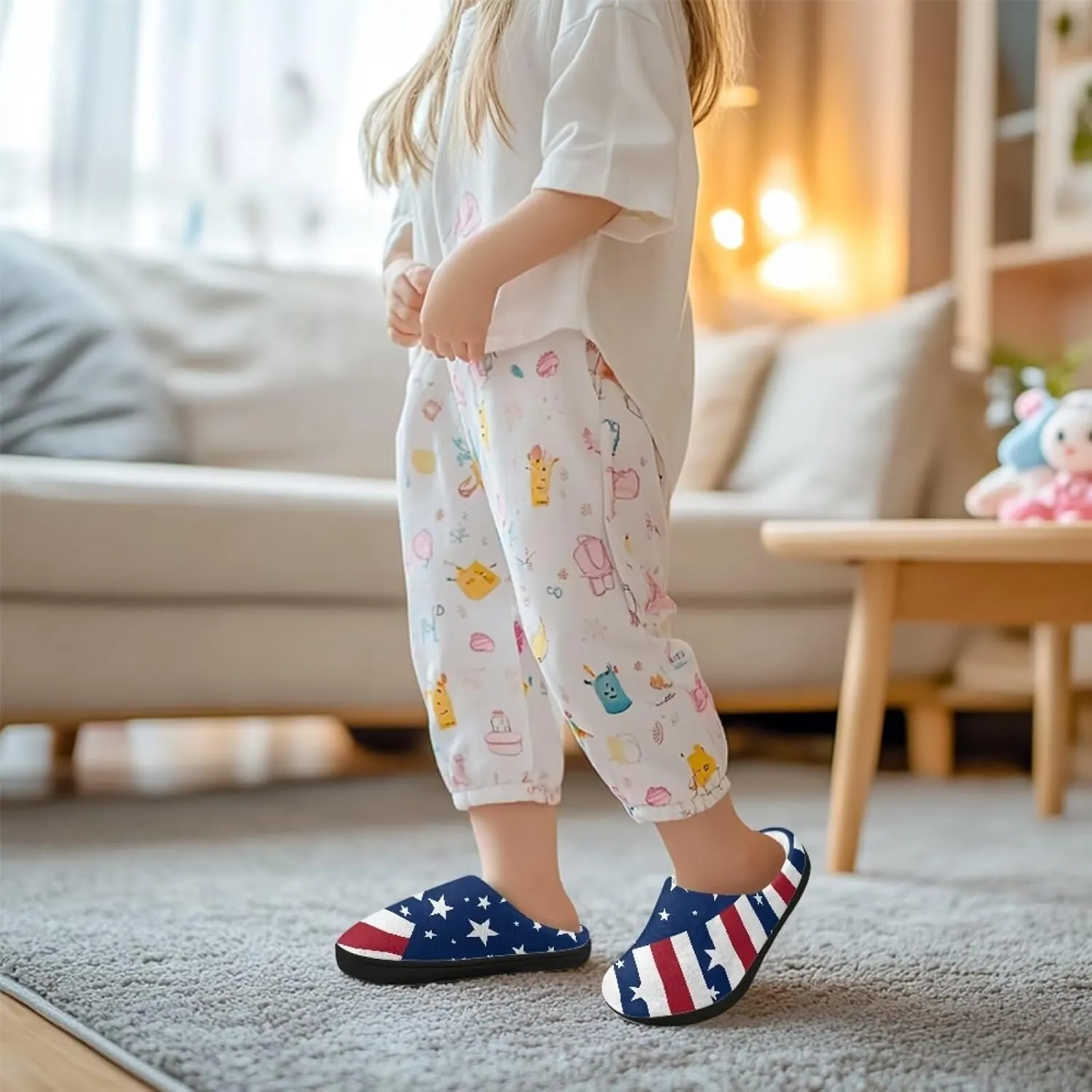 Children's Plush Slippers Fuzzy House Non-Slip Home Warm Slipper Indoor Soft Shoes with Slide-in for Winter Bedroom