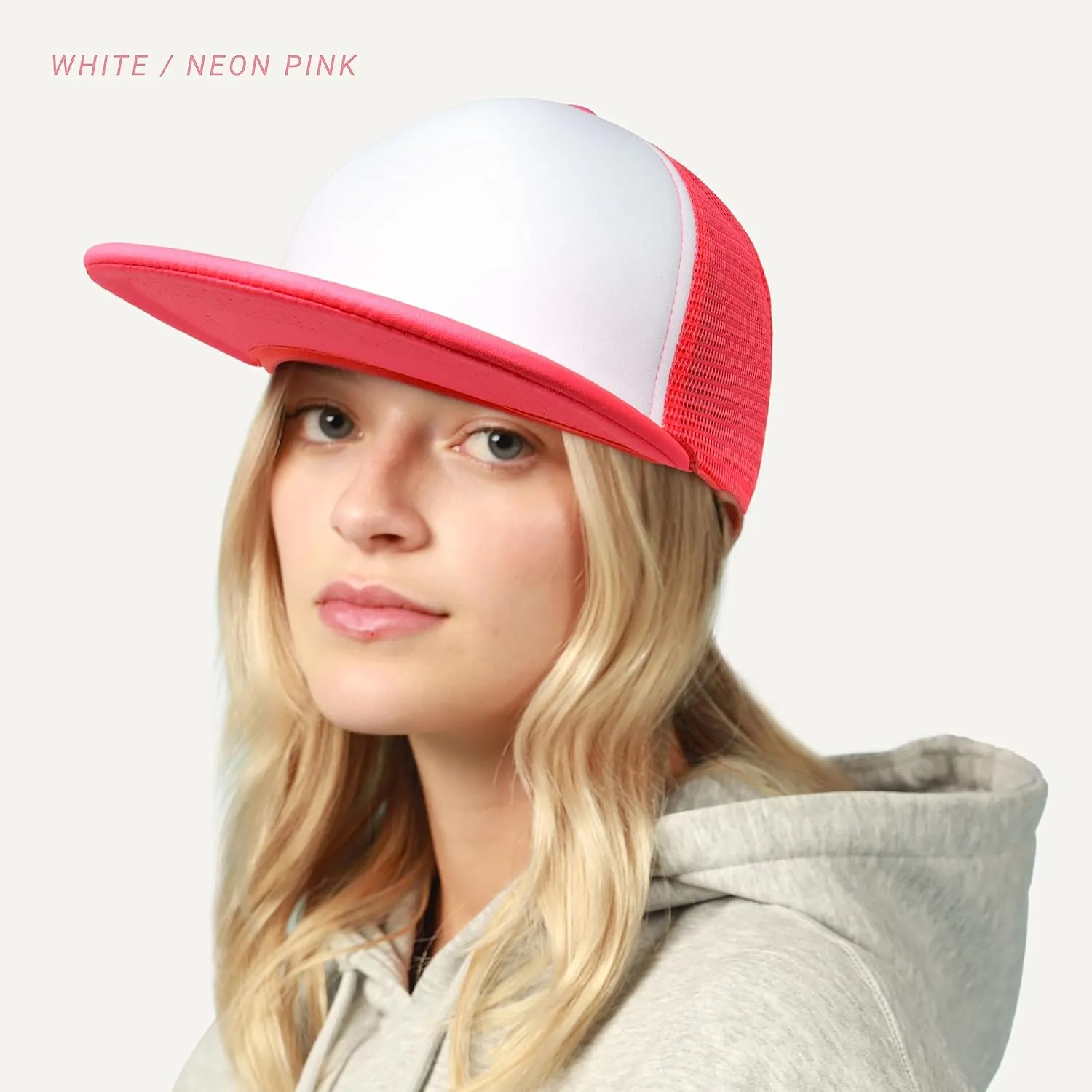 CHOK.LIDS Flat Bill Foam Top Hats for Men and Women Adjustable Snapback Trucker Hat Trendy Color Flat Brim Mesh Baseball Cap