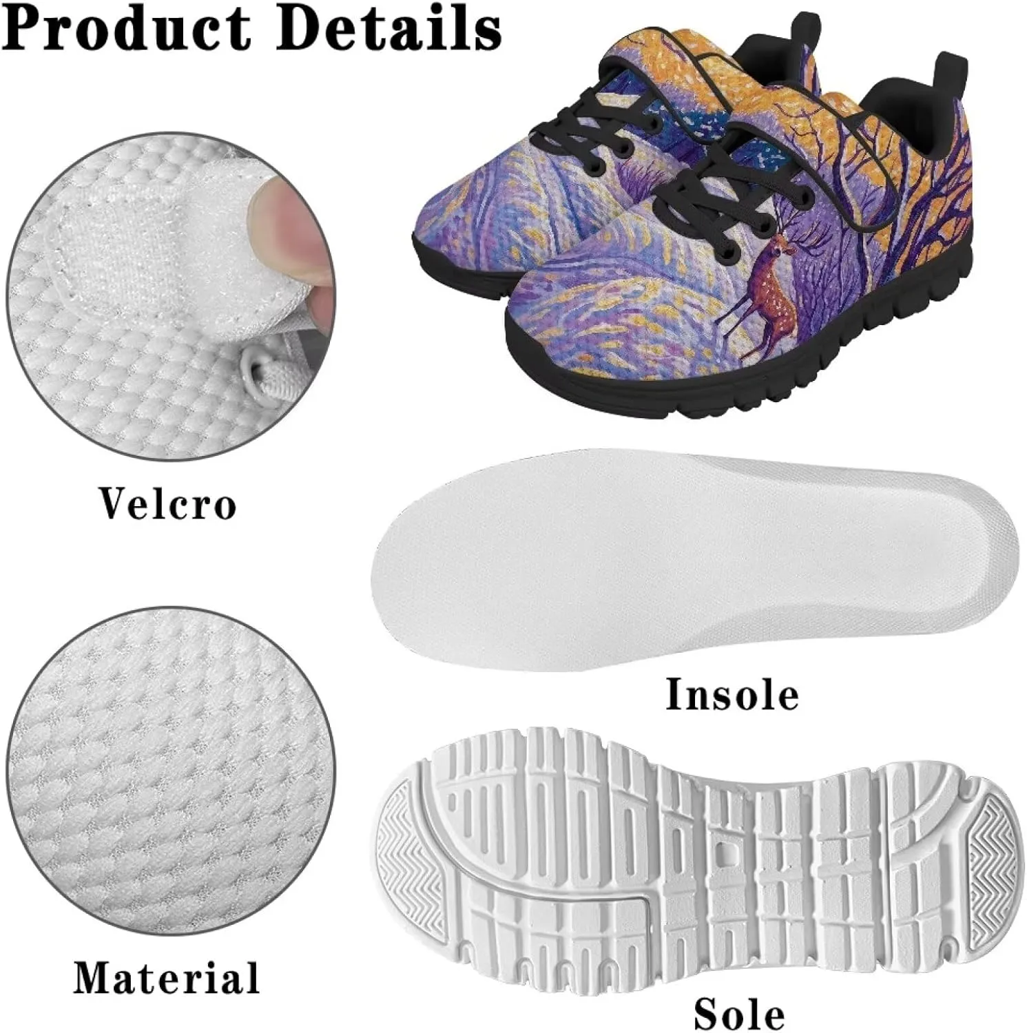 Christmas Kids Running Shoes Boys Girls Lightweight Breathable Sports Shoes Non-Slip Sneakers Hook-and-Loop Strap Shoes for Little Kid SizeUS11-15
