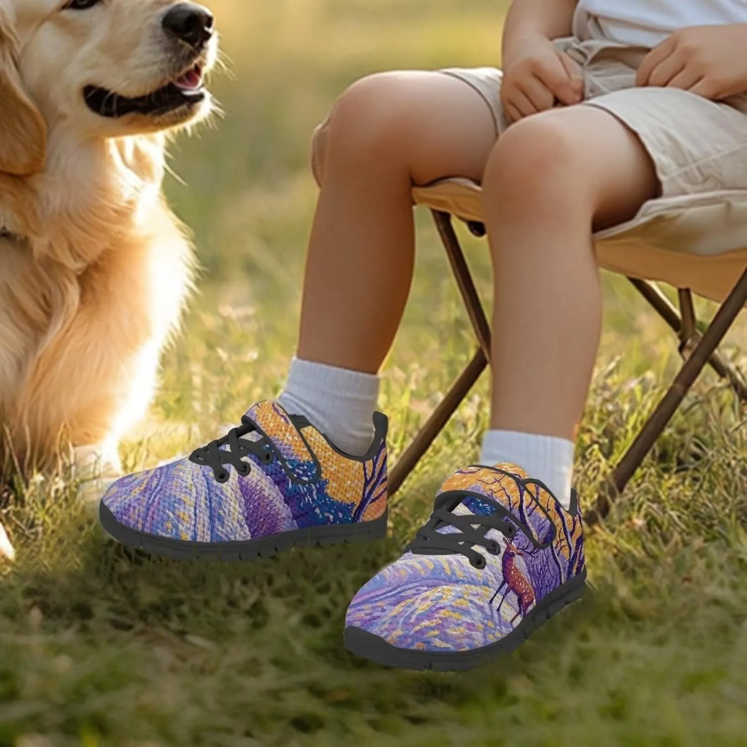 Christmas Kids Running Shoes Boys Girls Lightweight Breathable Sports Shoes Non-Slip Sneakers Hook-and-Loop Strap Shoes for Little Kid SizeUS11-15