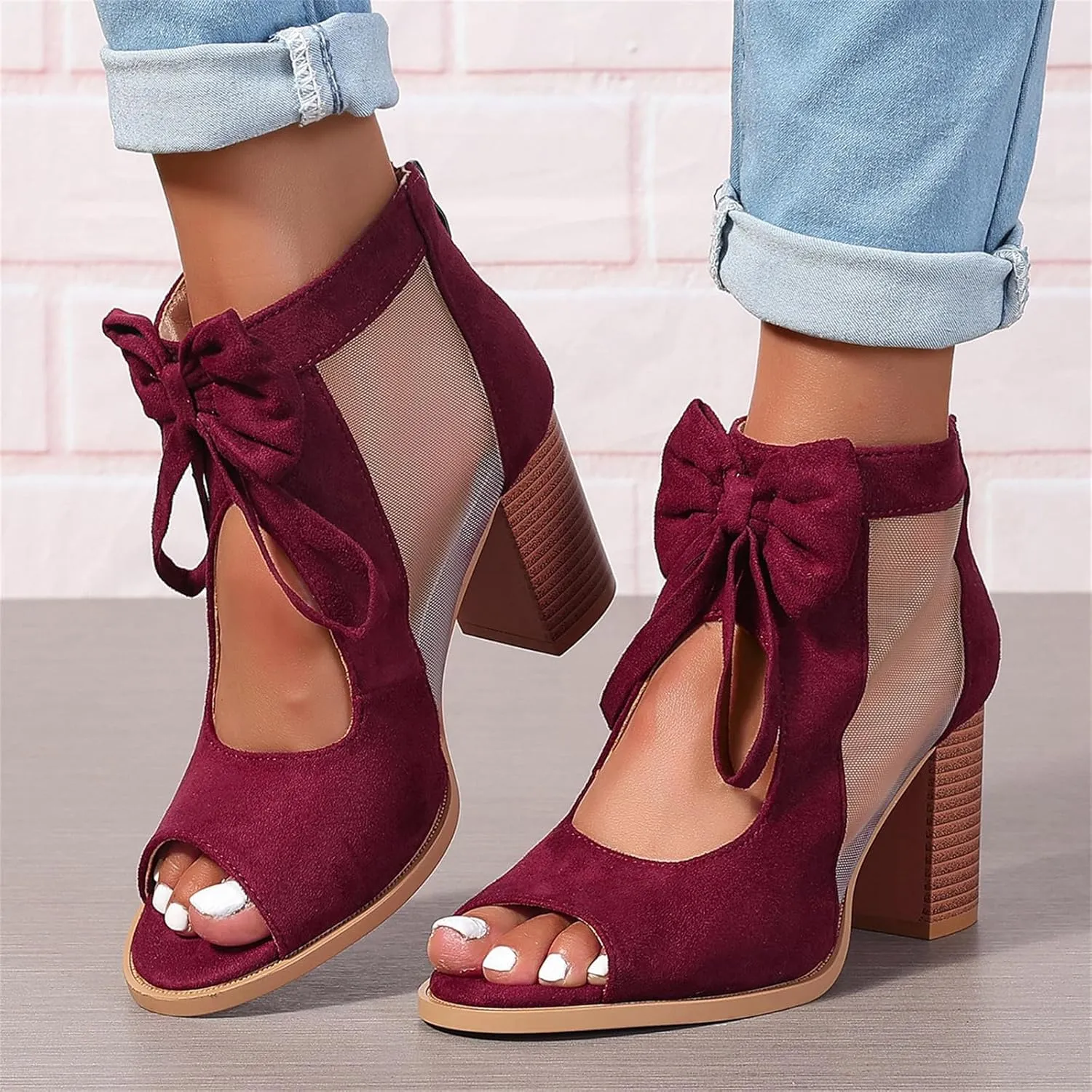 Chunky Heels for Women 2025 Summer Mash Open Toe Platform High Heel Shoes Strappy Lace Up Hollow Out Chunky High Heels Party Pump Shoes Dressy Wedding Sandals Comfortable Fashion Trendy Sandal 2025