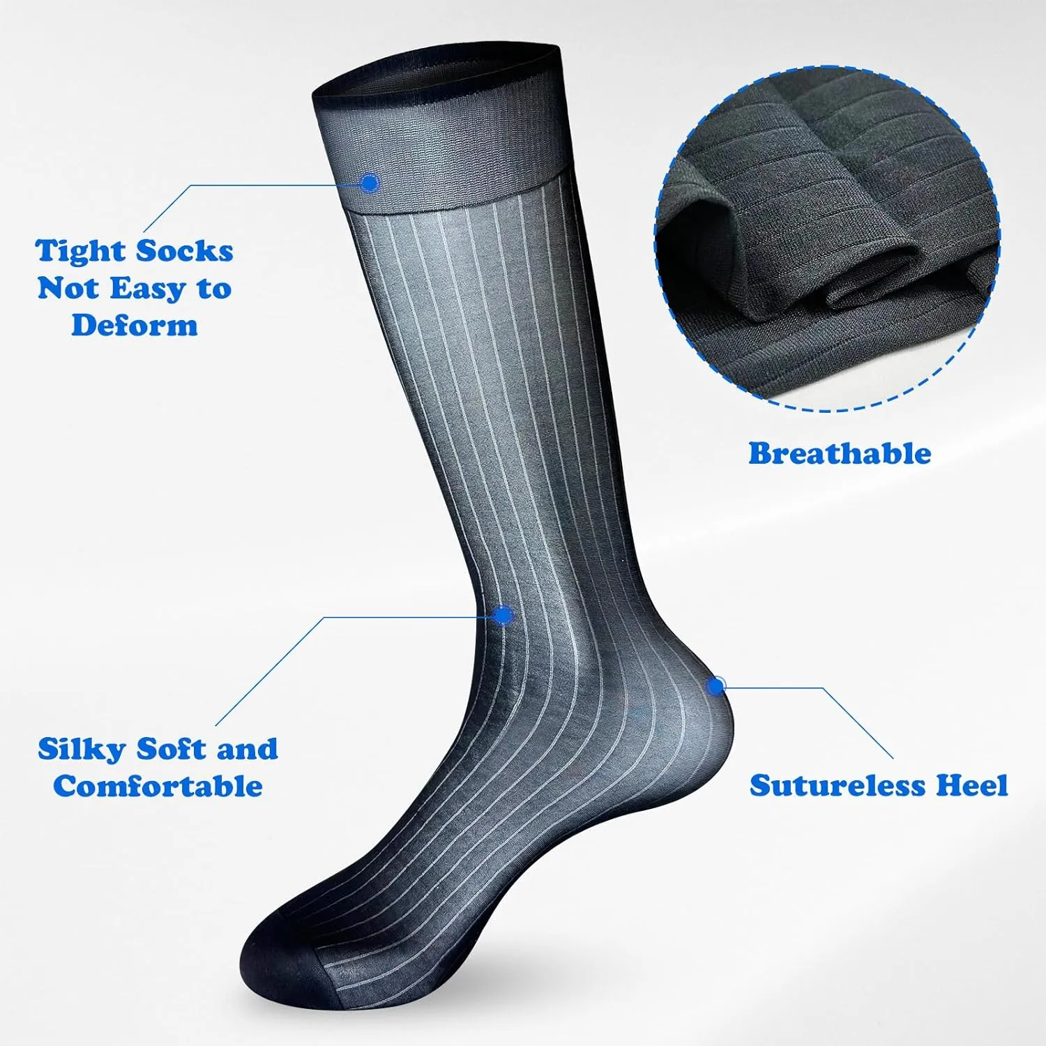 Cityelf 5 Pack Men Silk Socks Sheer Men Dress Socks Ultra Thin Nylon Sox Summer Cool Crew Socks