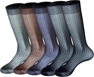 Cityelf 5 Pack Men Silk Socks Sheer Men Dress Socks Ultra Thin Nylon Sox Summer Cool Crew Socks