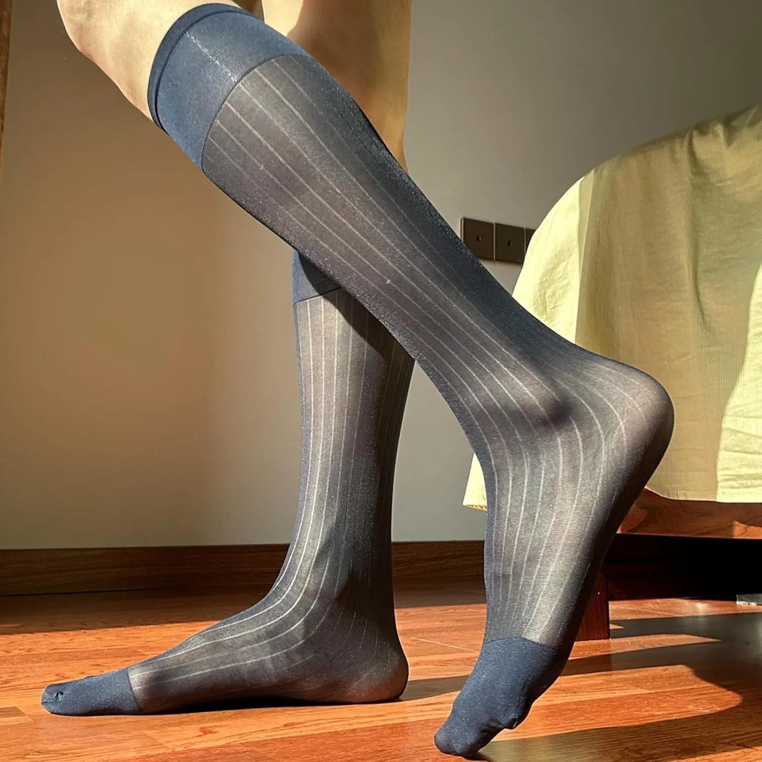 Cityelf 5 Pack Men Silk Socks Sheer Men Dress Socks Ultra Thin Nylon Sox Summer Cool Crew Socks