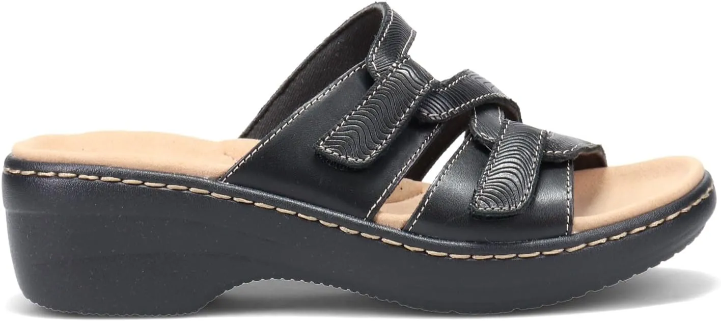 Clarks Womens Merliah Karli Metallic Leather Slide Sandals