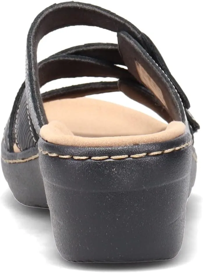 Clarks Womens Merliah Karli Metallic Leather Slide Sandals