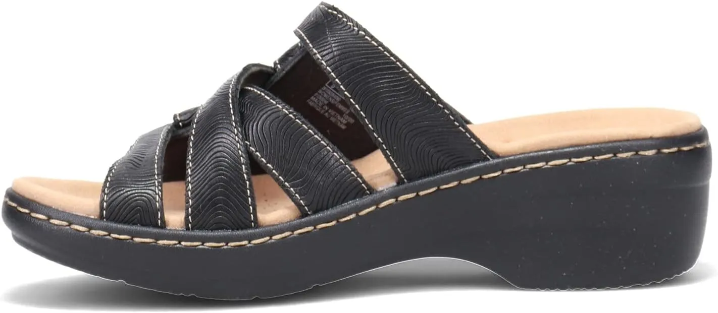 Clarks Womens Merliah Karli Metallic Leather Slide Sandals