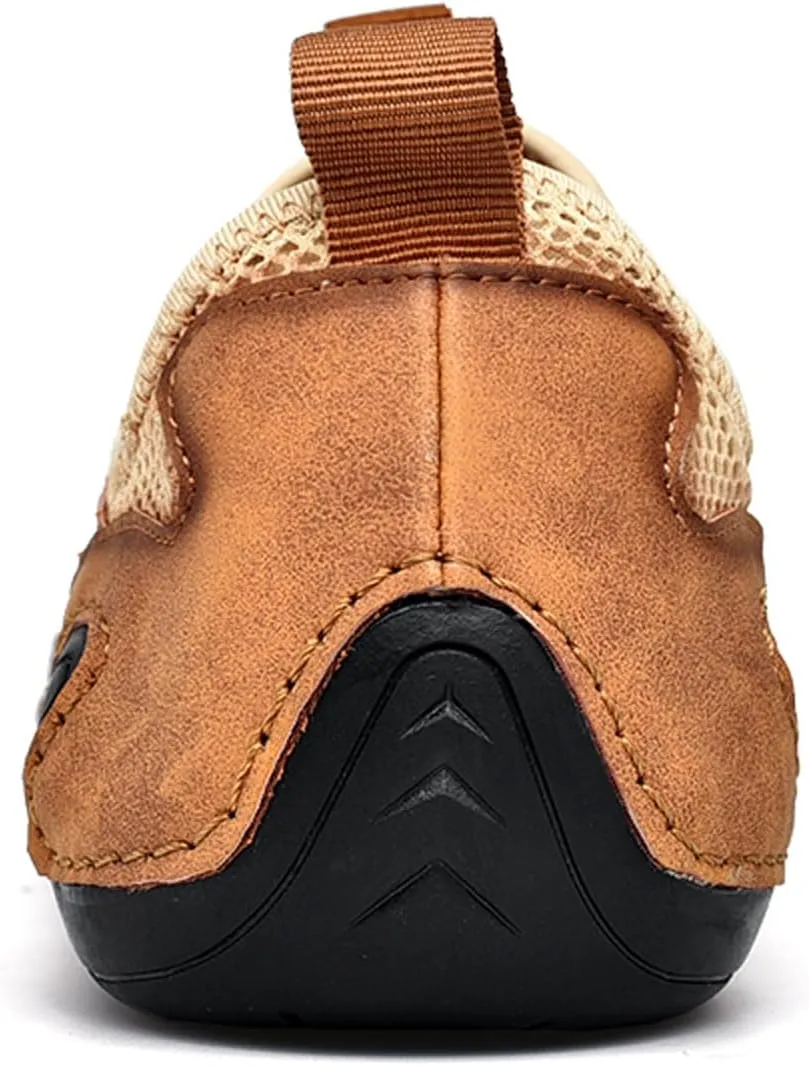 Classic Non Slip Drawstring Men's Suede Mesh Casual Shoes Comfort Slip On Loafers Fashion Outdoor Flat Moccasin Sneakers Breathable Chukka Boots