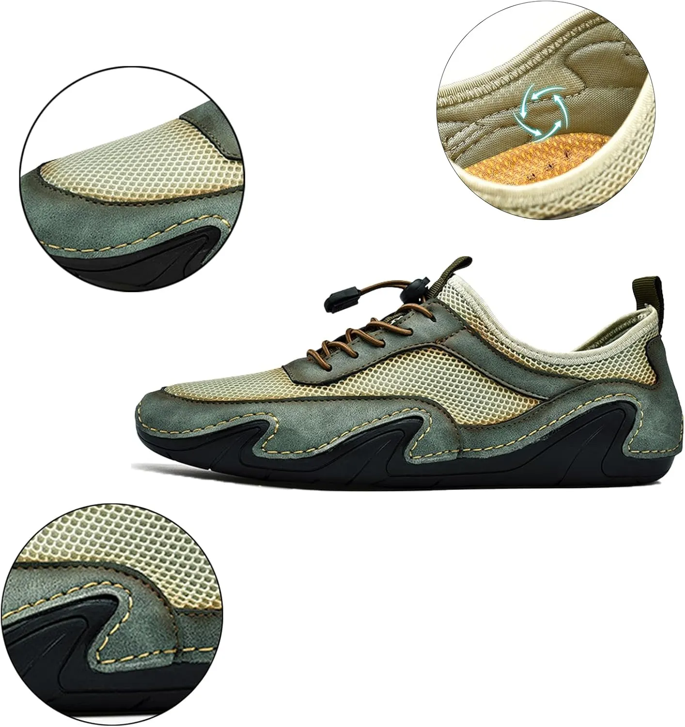 Classic Non Slip Drawstring Men's Suede Mesh Casual Shoes Comfort Slip On Loafers Fashion Outdoor Flat Moccasin Sneakers Breathable Chukka Boots
