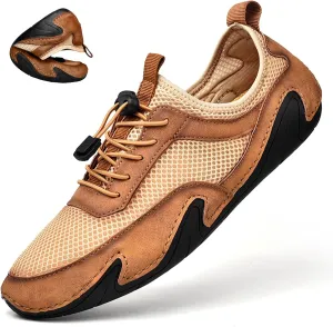 Classic Non Slip Drawstring Men's Suede Mesh Casual Shoes Comfort Slip On Loafers Fashion Outdoor Flat Moccasin Sneakers Breathable Chukka Boots