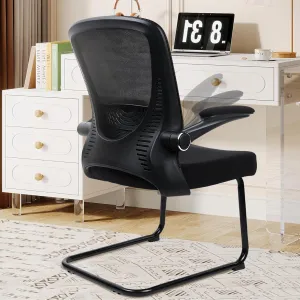 CLATINA Waiting Room Chairs with Flip Up Arms and Adjustable Lumbar Support, Office Guest Chairs & Reception Chair for Conference Room, Breathable Mesh Black Desk Chair No Wheels for Elderly