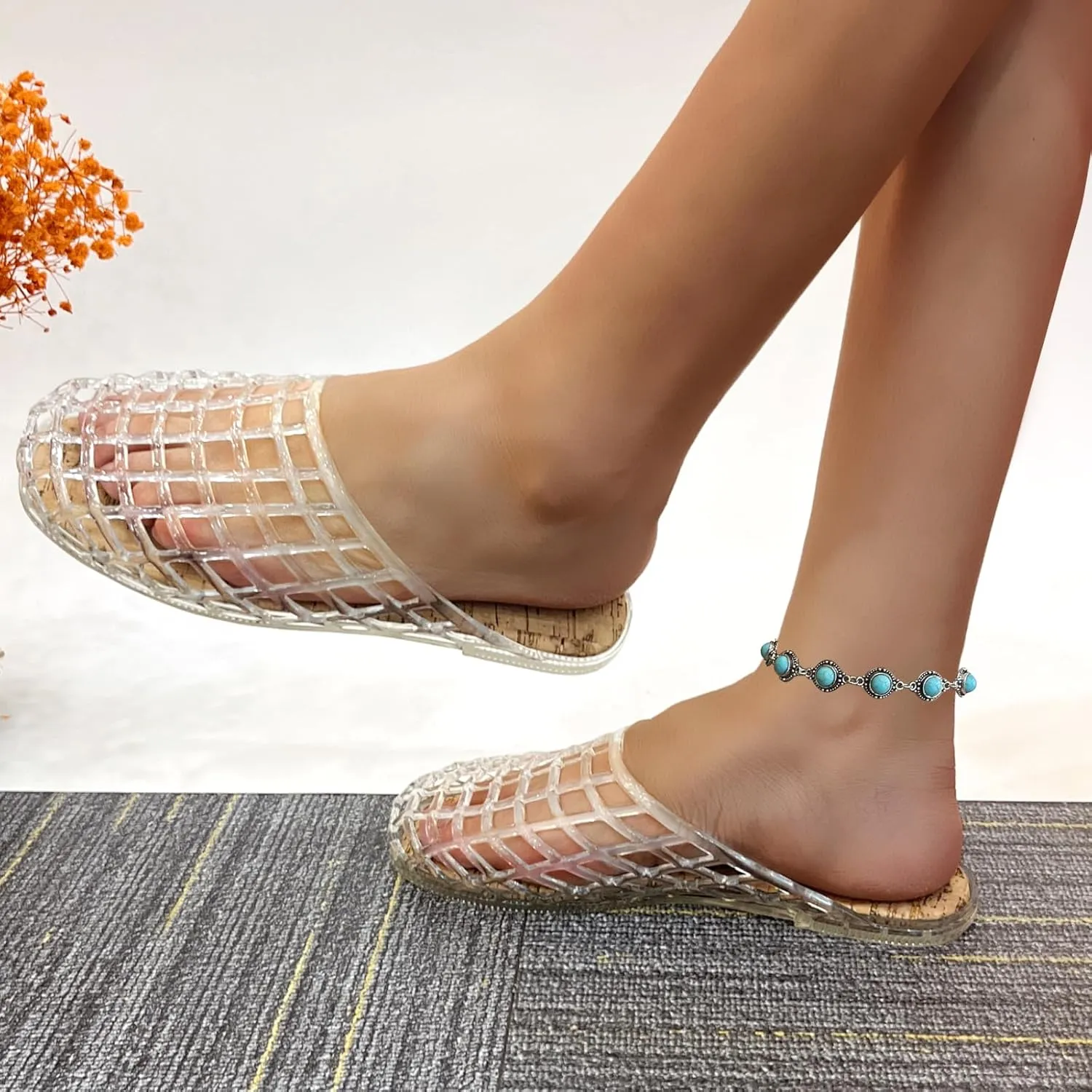 Clear Jelly Mesh Slides for Women Jelly Flats Sandals Summer Slippers